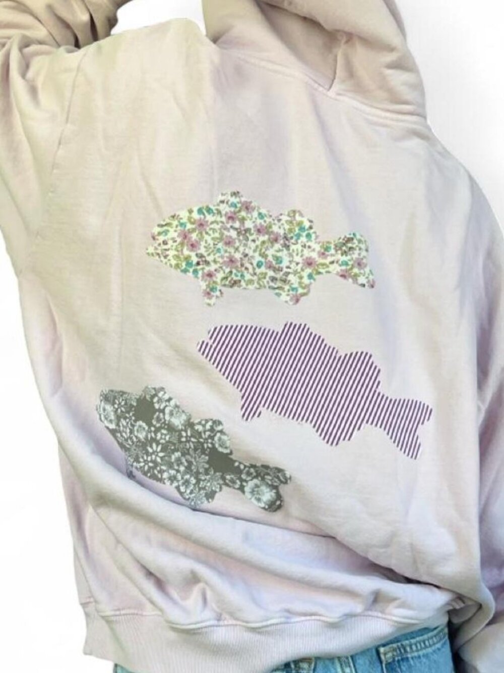 Heavyweight 100% Cotton Fish Hoodie XL | Patchwork Fish Sweatshirt | Organic & R